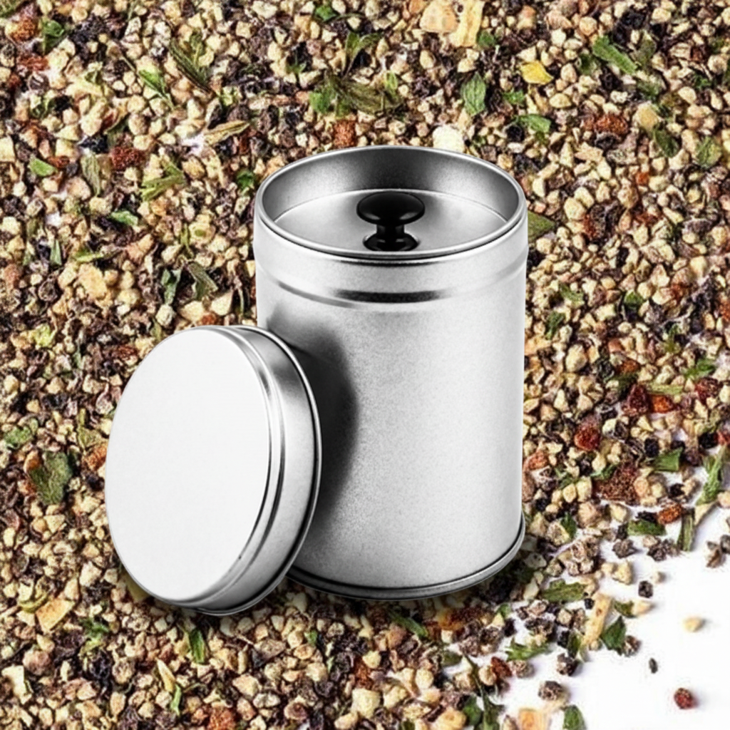 Produktbild Kräuterpfeffer mit Dose im Vordergrund